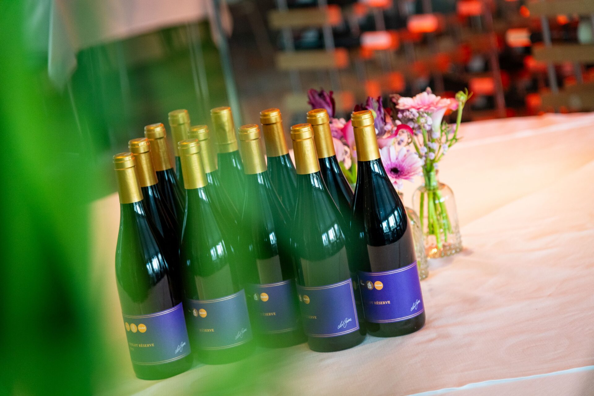 Wine bottles on a table